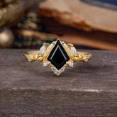 Kite Cut Nature-Inspired Black Onyx Engagement Ring