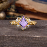 Kite Cut Nature-Inspired Amethyst Engagement Ring