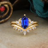 Luxury Vintage Classic 6-Prong Hexagonal-Cut Sapphire Engagement Ring Set