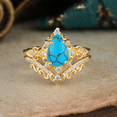 Luxury 4 Prong Pear Cut Turquoise Stackable Ring Set
