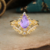 Luxury 4 Prong Pear Cut Amethyst Stackable Ring Set
