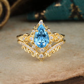 Luxury 4 Prong Pear Cut Aquamarine Stackable Ring Set