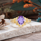 Naturally Inspired Luxury 4-Prong Oval Cut Amethyst Stacking Ring Set