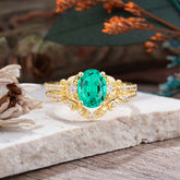 Naturally Inspired Luxury 4-Prong Oval Cut Emerald Stacking Ring Set