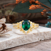 Naturally Inspired Luxury 4-Prong Oval Cut Emerald Stacking Ring Set