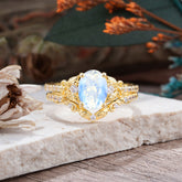 Naturally Inspired Luxury 4-Prong Oval Cut Moonstone Stacking Ring Set