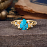 Nature-Inspired Classic Luxe 4-Prong Pear-Cut Turquoise Engagement Ring