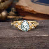 Nature-Inspired Classic Luxe 4-Prong Pear-Cut Natural Moss Agate Engagement Ring