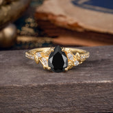 Nature-Inspired Classic Luxe 4-Prong Pear-Cut Black Onyx Engagement Ring