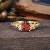 Nature-Inspired Classic Luxe 4-Prong Pear-Cut Garnet Engagement Ring