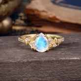 Nature-Inspired Classic Luxe 4-Prong Pear-Cut Moonstone Engagement Ring