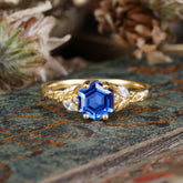 Nature-Inspired 4 - Prong Hexagon - Cut Sapphire Ring