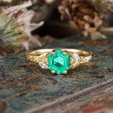 Nature-Inspired 4 - Prong Kite - Cut Natural Emerald Ring