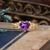 Classic Nature-Inspired 3-Prong Heart-Shaped Amethyst Engagement Ring