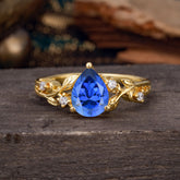 Luxury Nature-Inspired 3-Prong Pear-Cut Sapphire Engagement Ring