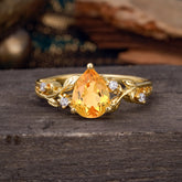 Luxury Nature-Inspired 3-Prong Pear-Cut Citrine Engagement Ring