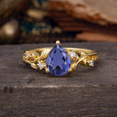 Luxury Nature-Inspired 3-Prong Pear-Cut Tanzanite Engagement Ring