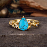 Luxury Nature-Inspired 3-Prong Pear-Cut Turquoise Engagement Ring