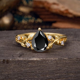 Luxury Nature-Inspired 3-Prong Pear-Cut Black Onyx Engagement Ring