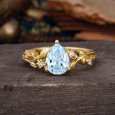 Luxury Nature-Inspired 3-Prong Pear-Cut Aquamarine Engagement Ring