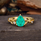 Luxury Nature-Inspired 3-Prong Pear-Cut Emerald Engagement Ring