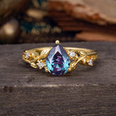 Luxury Nature-Inspired 3-Prong Pear-Cut Alexandrite Engagement Ring