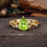 Luxury Nature-Inspired 3-Prong Pear-Cut Peridot Engagement Ring