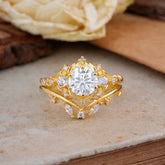 Fashion-Exquisite 6-Prong Round-Cut Moissanite Engagement Ring Set