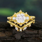 Fashion-Exquisite 6-Prong Round-Cut Moissanite Engagement Ring Set