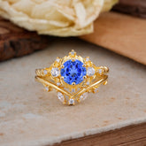 Fashion-Exquisite 6-Prong Round-Cut Sapphire Engagement Ring Set