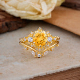 Fashion-Exquisite 6-Prong Round-Cut Natural Citrine Engagement Ring Set