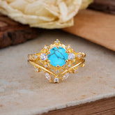 Fashion-Exquisite 6-Prong Round-Cut Turquoise Engagement Ring Set
