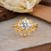 Fashion-Exquisite 6-Prong Round-Cut Lab Diamond Engagement Ring Set