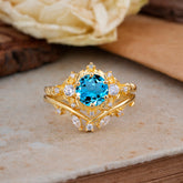 Fashion-Exquisite 6-Prong Round-Cut Aquamarine Engagement Ring Set