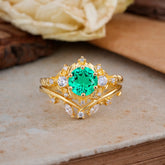 Fashion-Exquisite 6-Prong Round-Cut Emerald Engagement Ring Set