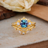 Fashion-Exquisite 6-Prong Round-Cut Alexandrite Engagement Ring Set