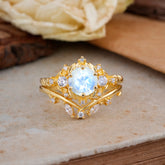 Fashion-Exquisite 6-Prong Round-Cut Natural Moonstone Engagement Ring Set