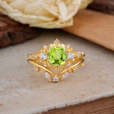 Fashion-Exquisite 6-Prong Round-Cut Natural Peridot Engagement Ring Set