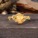 Nature-Inspired 3-Prong Heart-Shaped Citrine Engagement Ring