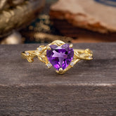 Nature-Inspired 3-Prong Heart-Shaped Amethyst Engagement Ring