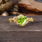 Nature-Inspired 3-Prong Heart-Shaped Peridot Engagement Ring