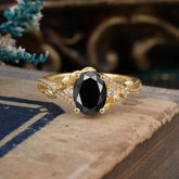 Luxury Nature-Inspired Oval-Cut - Designer Black Onyx Engagement Ring