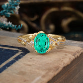 Luxury Nature-Inspired Oval Lab Diamond Alternative - Designer Emerald Engagement Ring