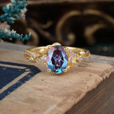 Luxury Nature-Inspired Oval Lab Diamond Alternative - Designer Alexandrite Engagement Ring