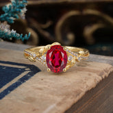 Luxury Nature-Inspired Oval Lab Diamond Alternative - Designer Ruby Engagement Ring