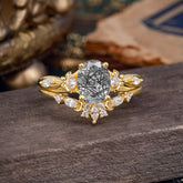 Elegant Oval Cut Black Rutilated Quartz Engagement Ring Set – 2PC