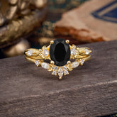 Elegant Oval Cut Black Onyx Engagement Ring Set – 2PC