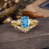 Elegant Oval Cut Aquamarine Engagement Ring Set – 2PC