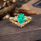 Elegant Oval Cut Emerald Engagement Ring Set – 2PC