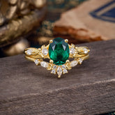 Elegant Oval Cut Emerald Engagement Ring Set – 2PC